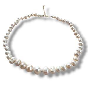 Huge Pearl Necklace Classic Large Genuine Pearls 14K Yellow Gold Filled Stamped